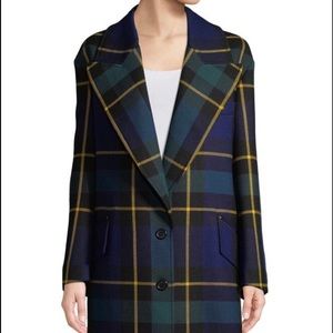 Burberry Green Tartan Plaid Wool Coat